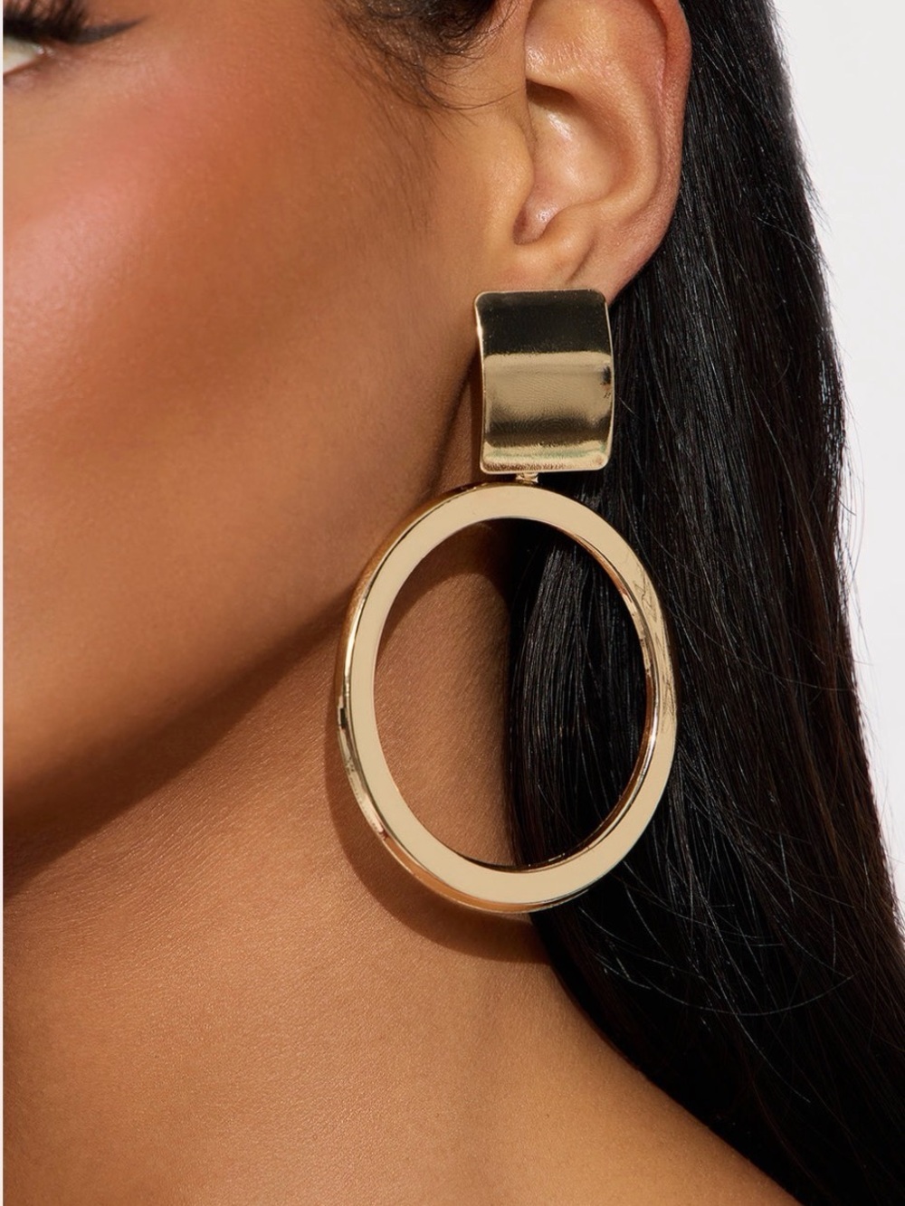 Source Unknown Gold Oval Hoop Drop Earrings